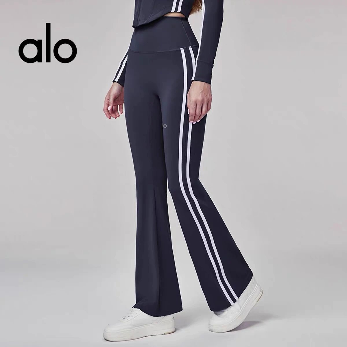 Alo Yoga Trousers High-Waisted Flared with Contrast Side Stripes image 3