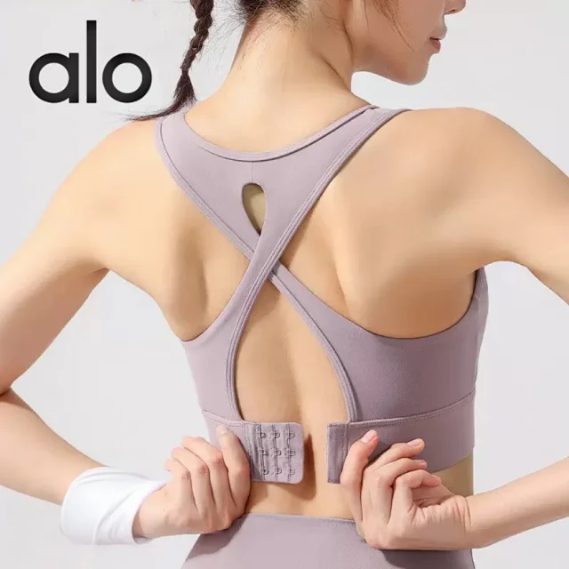 Alo Underwear Mesh-panel cross-back sports bra with adjustable hook closure product detail image 1