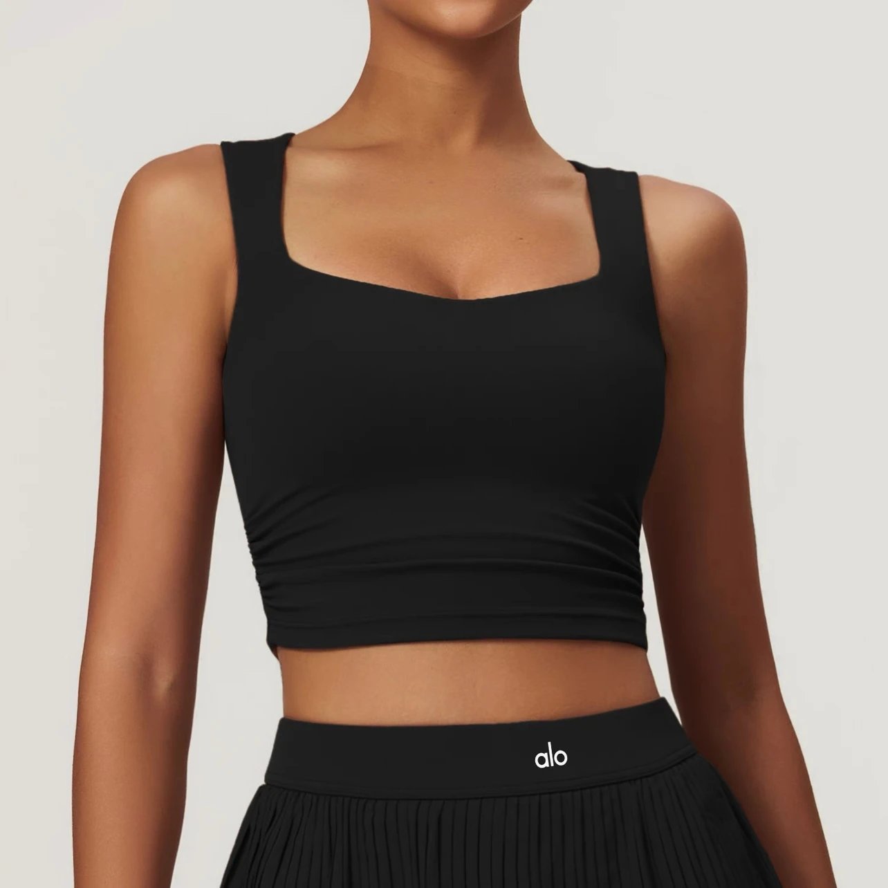 Design Square Neck Ruched Crop Top in Sky Blue Activewear - 10