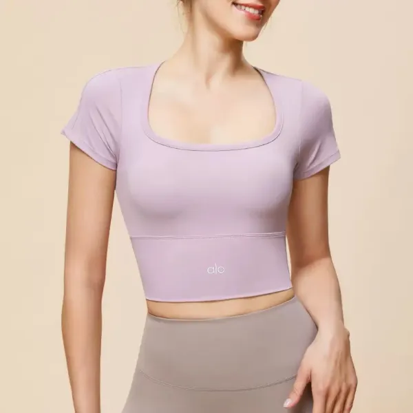 Alo Square Neck Crop Top Light Blue Activewear - 6