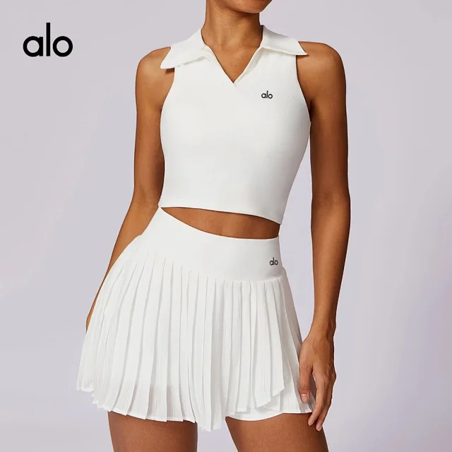 Alo Yoga Matching Sets Sleeveless collared crop top and pleated skort set product detail image 2