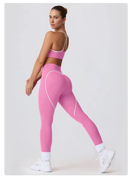 Design Racerback Sports Bra and High-Waisted Shorts Set in Mocha Activewear - 35