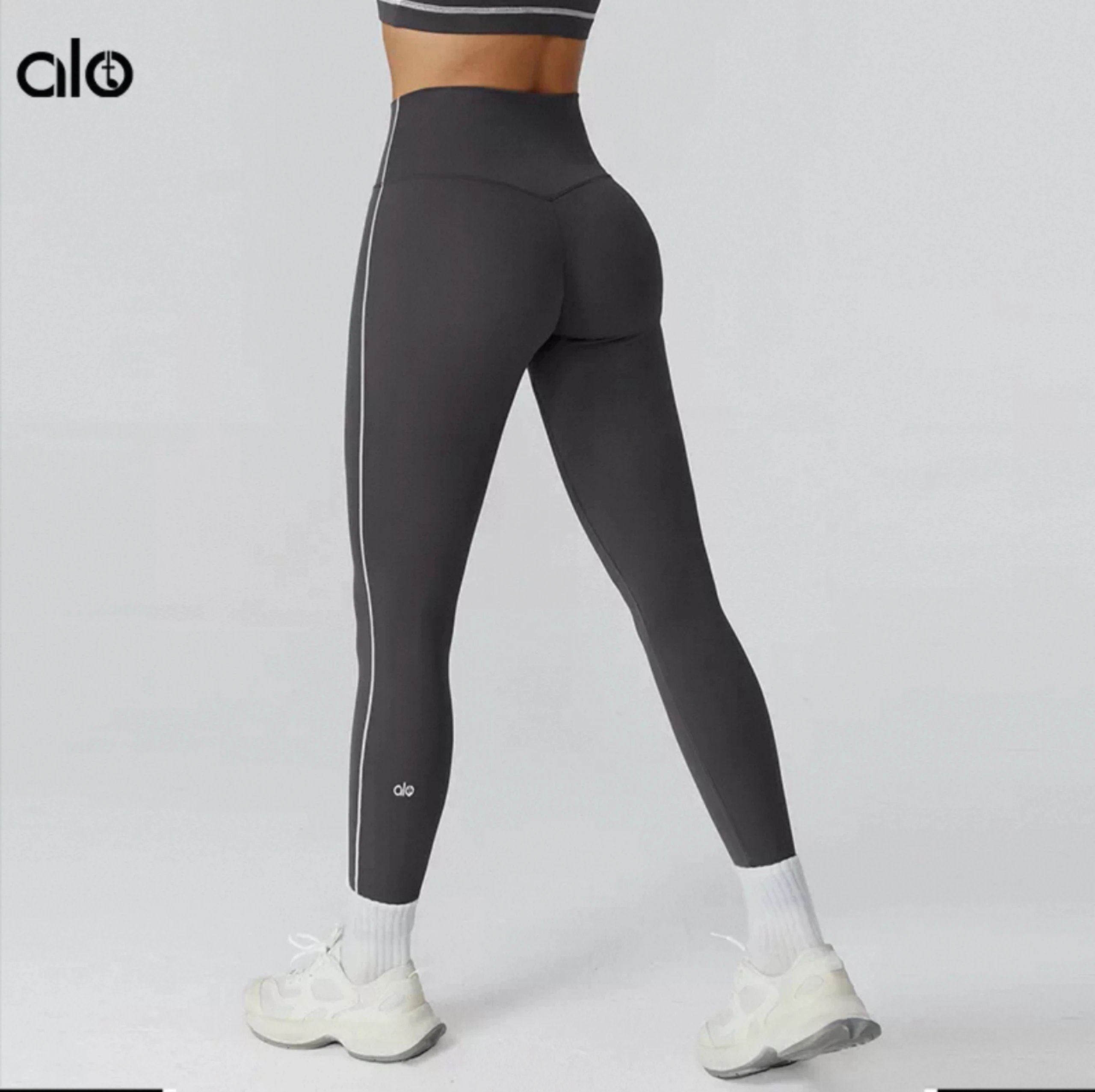 Alo Trousers High-waisted ankle-length leggings with contrast side piping image 2