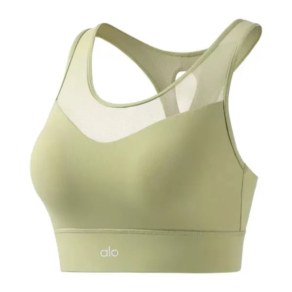 Alo Yoga Mesh Panel Sports Bra Mountain Tea Green Activewear - 4