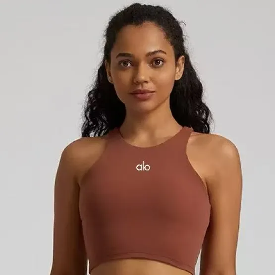 Alo Yoga High-Neck Crop Top Terracotta Activewear - 1