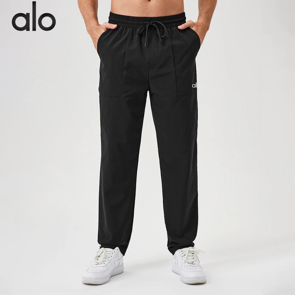Alo Trousers Elastic-waist drawstring training — Black