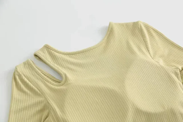 Alo Yoga Shirts Ribbed long-sleeve cropped top with shoulder cutout product detail image 26