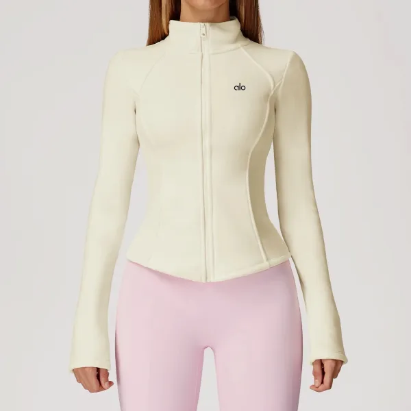 Alo Fleece Zip-Up Jacket Cream Activewear - 1
