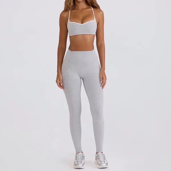 Design Seamless High-Waisted Gray Legging Set with Contrast Trim Activewear - 1