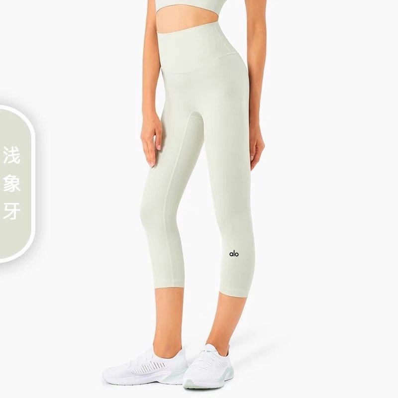 Alo Yoga Trousers High-rise 7/8 leggings — Light ivory