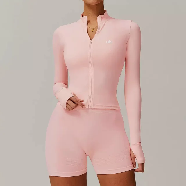 Alo Yoga Jackets Women's fitted full-zip mock-neck jacket with thumbholes product detail image 12