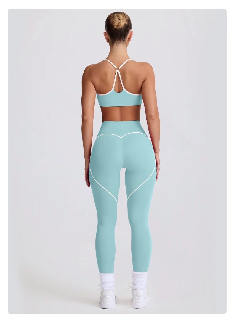 Design Racerback Sports Bra and High-Waisted Shorts Set in Mocha Activewear - 39