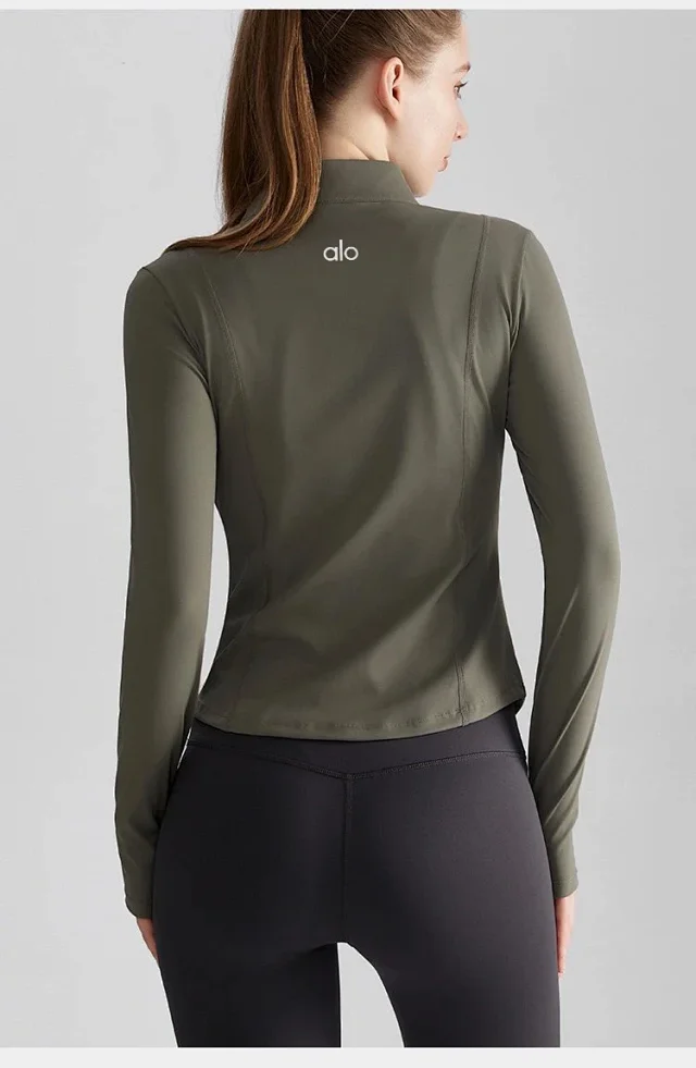 Alo Yoga Jackets Women's fitted stand-collar full-zip athletic jacket with thumbhole cuffs product detail image 12