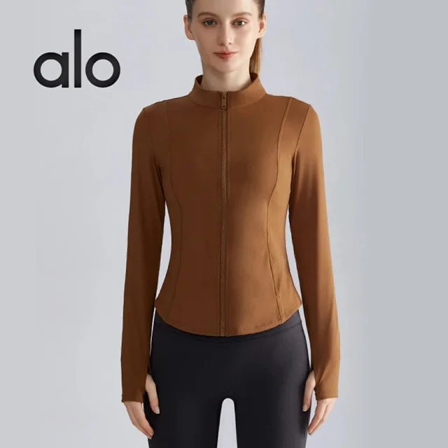 Alo Yoga Jackets Women's fitted stand-collar full-zip athletic jacket with thumbhole cuffs product detail image 7