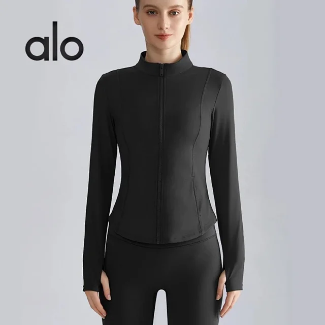 Alo Yoga Jackets Women's fitted stand-collar full-zip athletic jacket with thumbhole cuffs product detail image 5