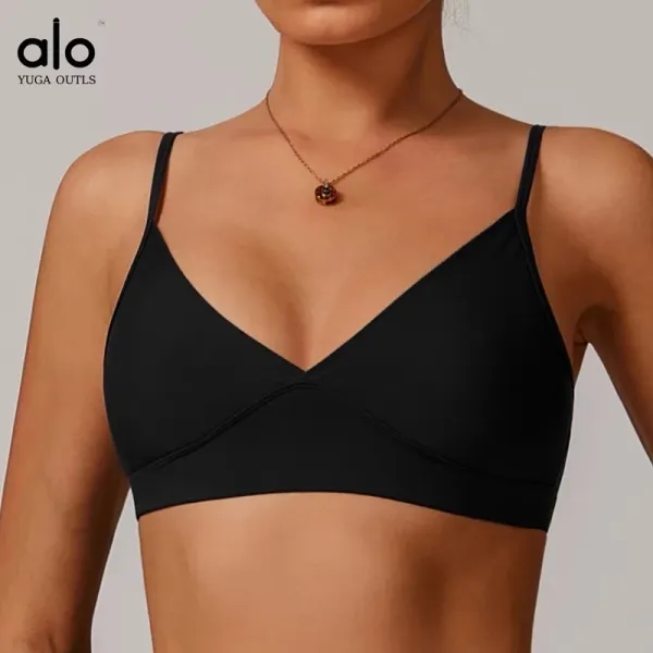 Alo Yoga Outls Black V-Neck Sports Bra Activewear - 1