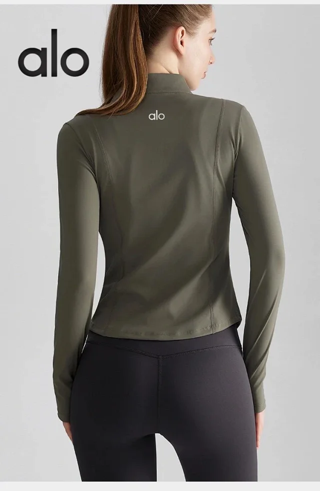 Alo Yoga Jackets Women's fitted stand-collar full-zip athletic jacket with thumbhole cuffs product detail image 2