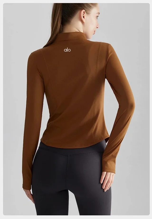 Alo Yoga Jackets Women's fitted stand-collar full-zip athletic jacket with thumbhole cuffs product detail image 16