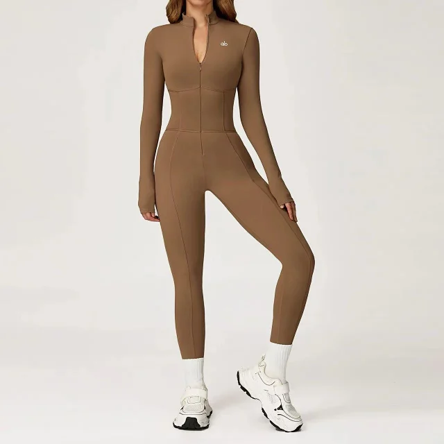 Alo Jumpsuits Long-Sleeve Stand-Collar Zip-Front Activewear Jumpsuit product detail image 10