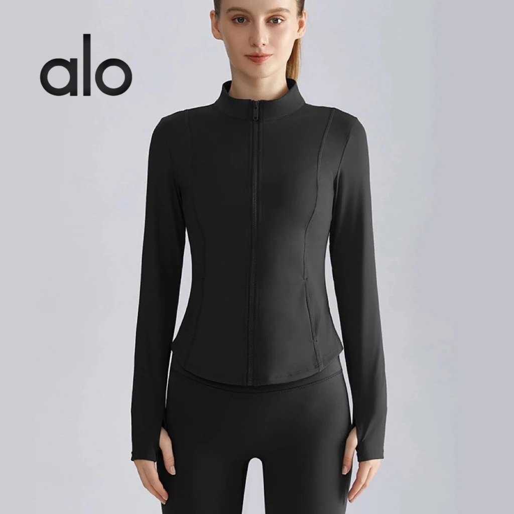 Alo Yoga Jackets Women's fitted stand-collar full-zip athletic jacket with thumbhole cuffs image 5