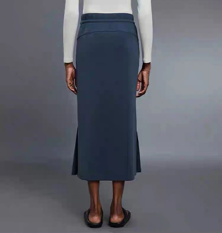 Design Drawstring Waist Midi Skirt in Navy Blue - 32