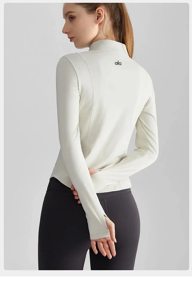 Alo Yoga Jackets Women's fitted stand-collar full-zip athletic jacket with thumbhole cuffs product detail image 18