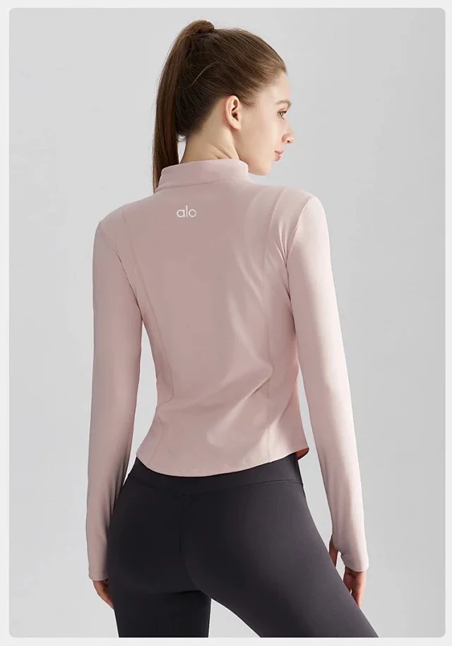 Alo Yoga Jackets Women's fitted stand-collar full-zip athletic jacket with thumbhole cuffs product detail image 14