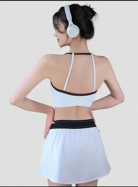 Alo Yoga Light Blue Racerback Sports Bra with Contrast Straps Activewear - 17