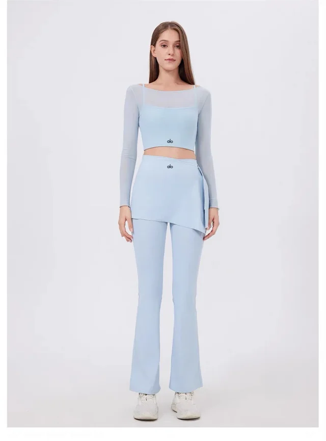 Alo Yoga Trousers High-waisted flared leggings with wrap skirt overlay product detail image 37