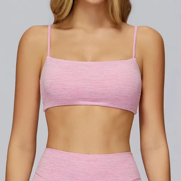 Design Pink Heathered Square-Neck Crop Top Activewear - 1