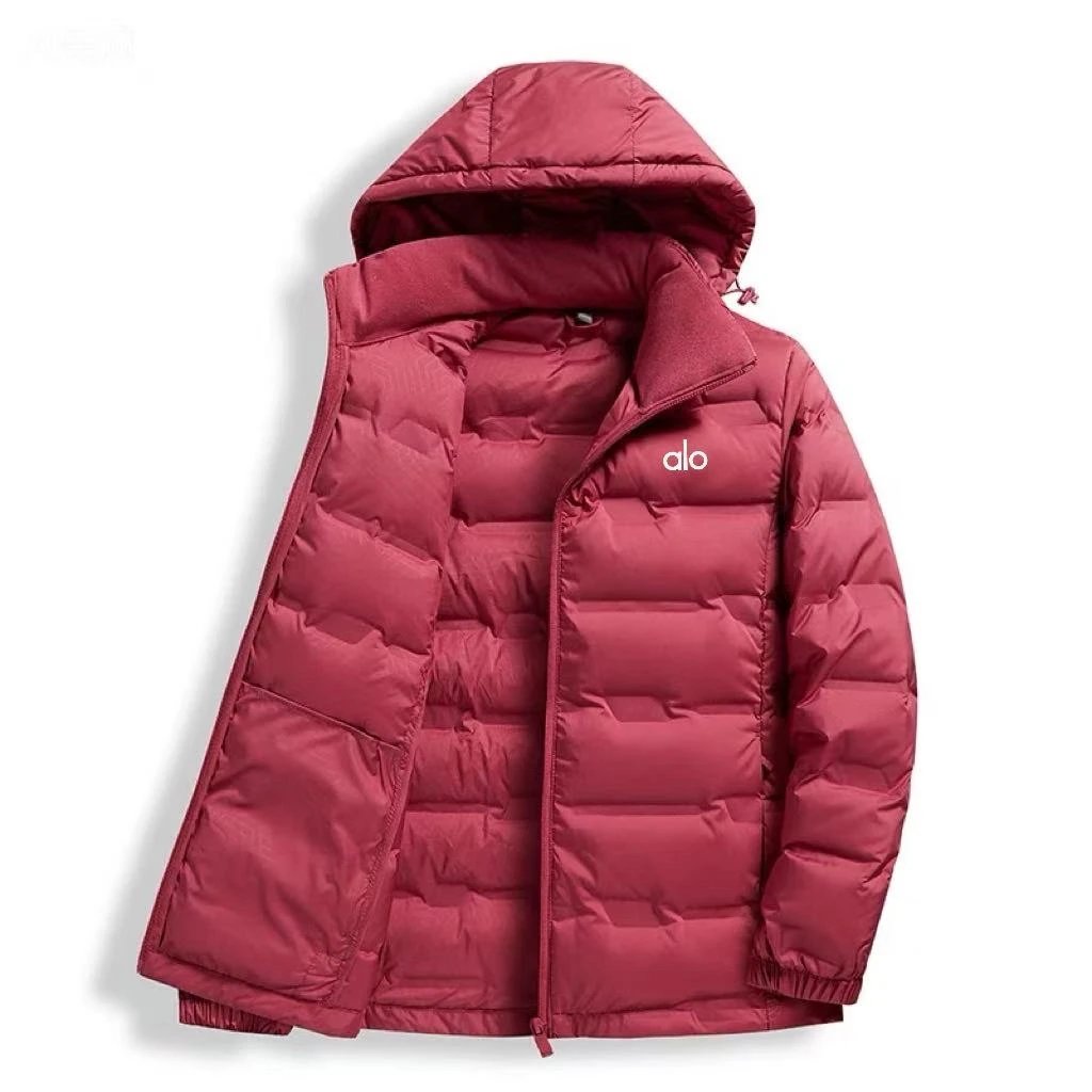 Alo Down Jackets Hooded quilted puffer — women's red