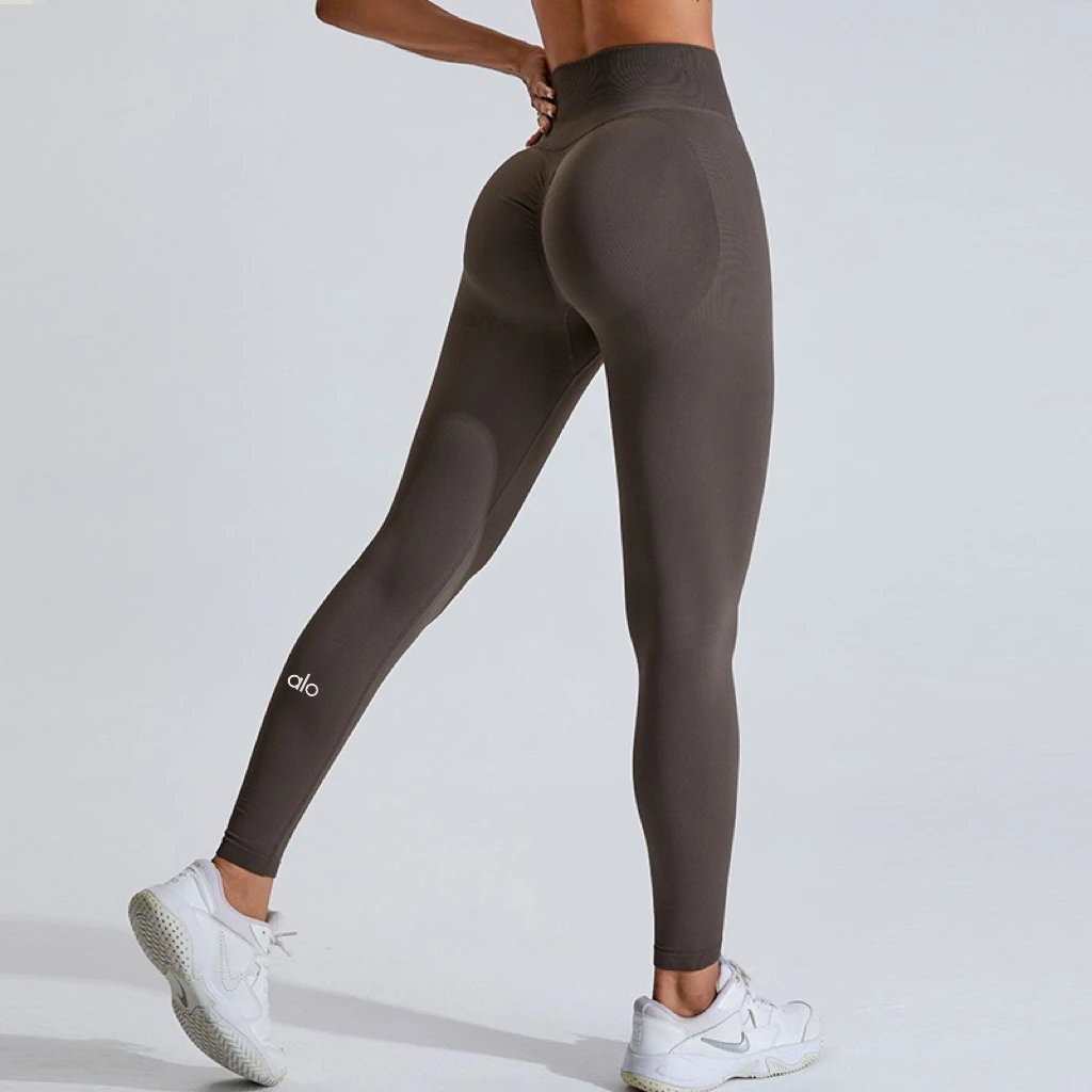 Alo Yoga Trousers High-Waisted V-Waist Scrunch Leggings — Khaki brown