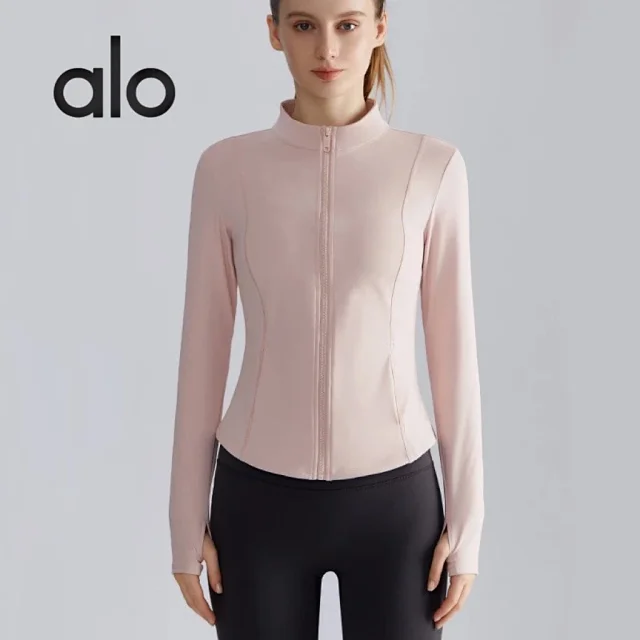 Alo Yoga Jackets Women's fitted stand-collar full-zip athletic jacket with thumbhole cuffs product detail image 6
