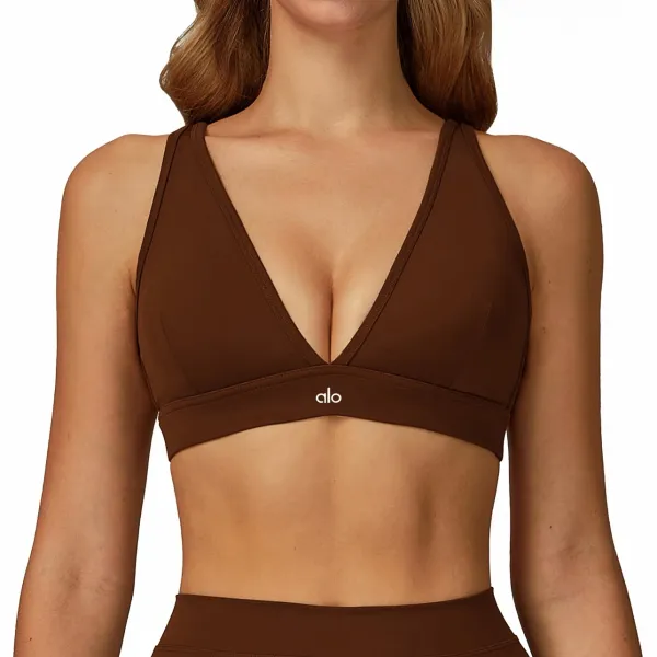 Alo V-Neck Sports Bra Beige Activewear - 6