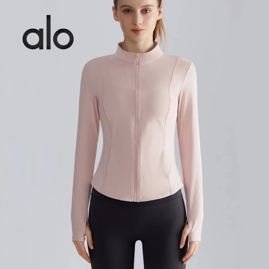 Alo Yoga Jackets Women's fitted stand-collar full-zip athletic jacket with thumbhole cuffs image 6