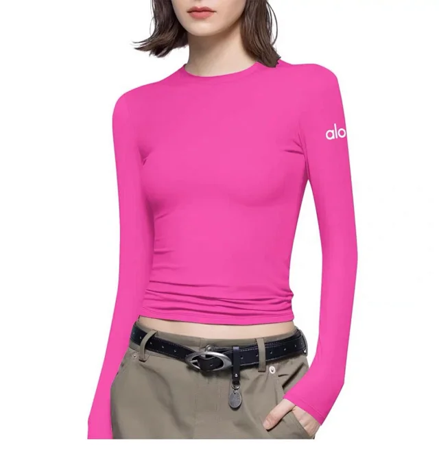 Alo Yoga T-Shirts Women's fitted long-sleeve crewneck cropped top product detail image 13