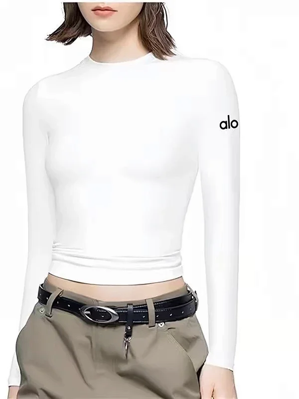 Alo Yoga T-Shirts Women's fitted long-sleeve crewneck cropped top product detail image 5