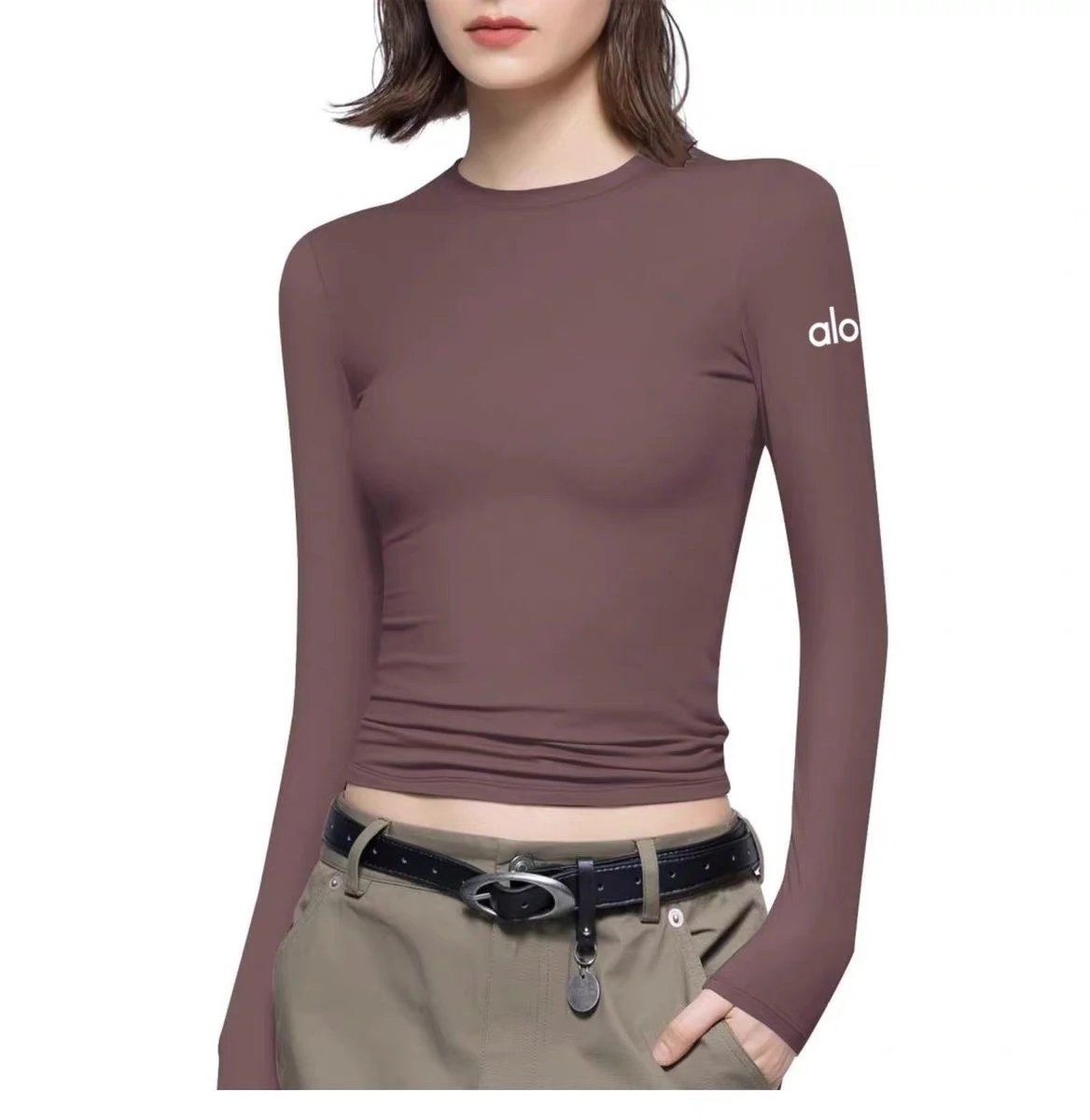 Alo Long Sleeve Crop Top Red Base Layer - 13