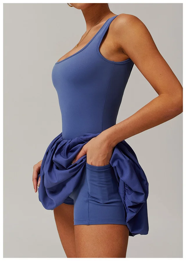 Alo Yoga Dresses Square-Neck Bubble-Skirt Athletic Dress with Built-In Shorts product detail image 24