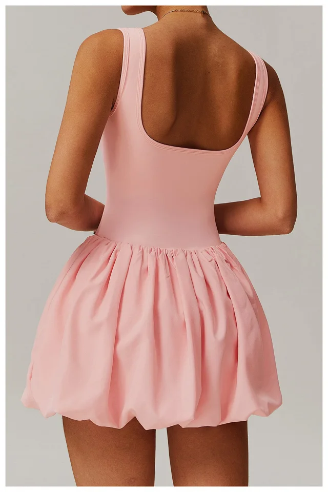 Alo Yoga Dresses Square-Neck Bubble-Skirt Athletic Dress with Built-In Shorts product detail image 30
