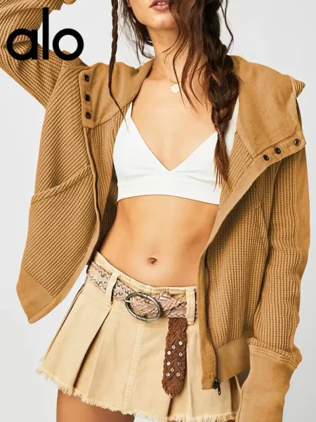 Alo Yoga Ribbed Knit Jacket Beige Outerwear - 18