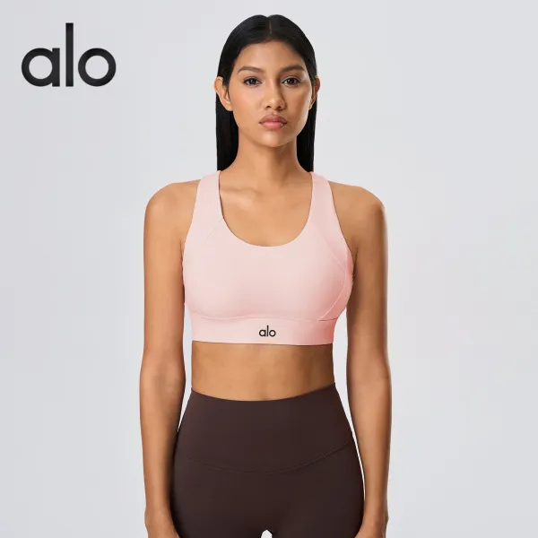 Alo Yoga Light Pink High-Impact Sports Bra with Wide Band Activewear - 1
