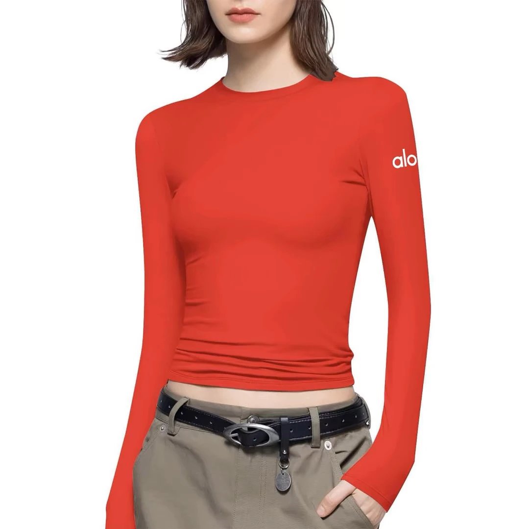 Alo Long Sleeve Crop Top Red Base Layer - 7