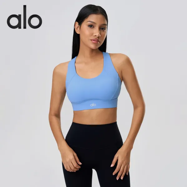 Alo Yoga High-Impact Sports Bra Light Blue Activewear Top - 1