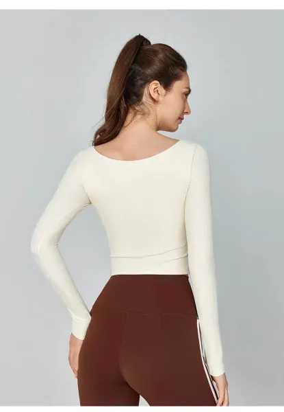 Alo Square Neck Ribbed Long Sleeve Crop Top Cloud Pink Activewear - 29