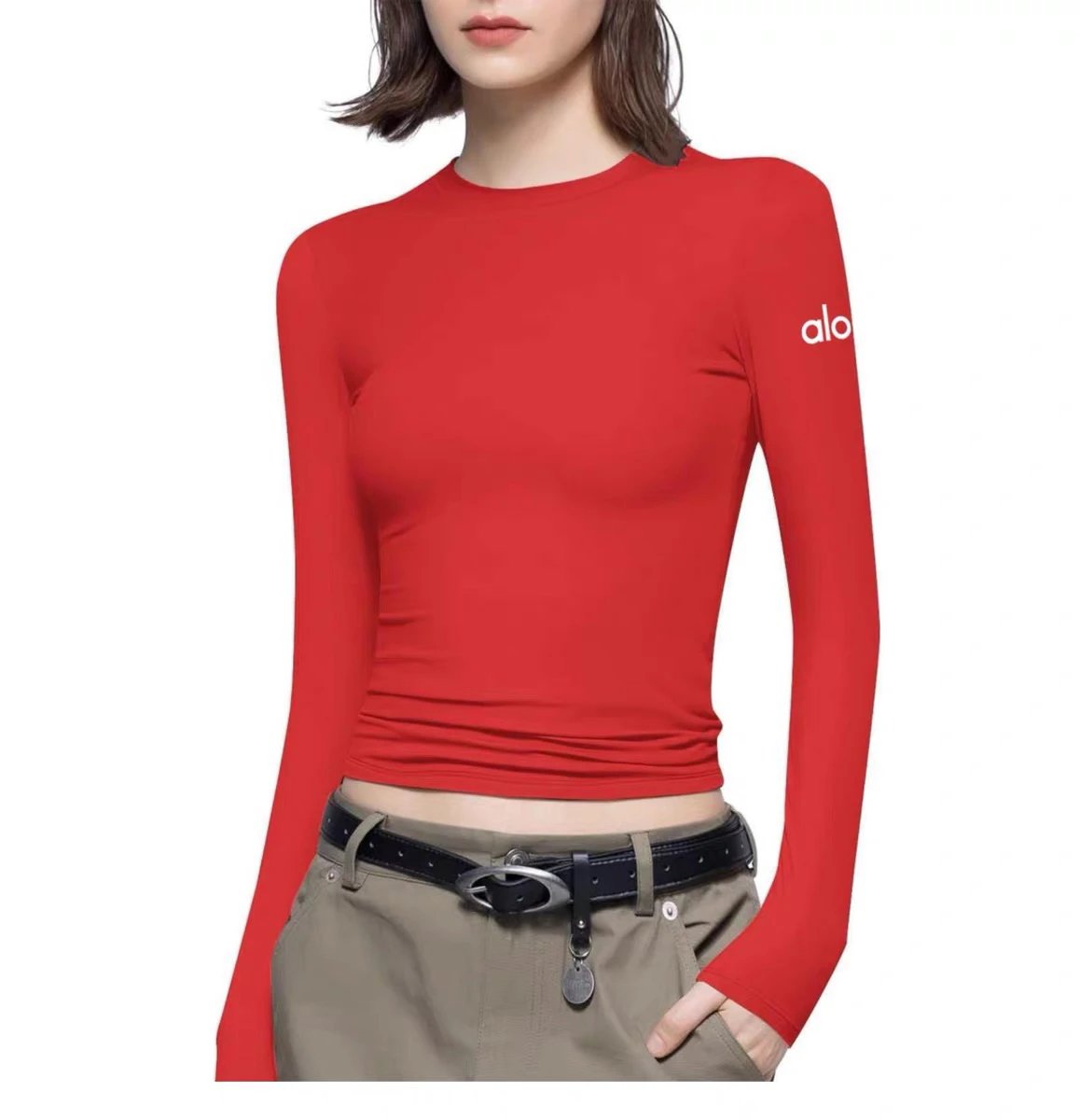 Alo Long Sleeve Crop Top Red Base Layer - 15