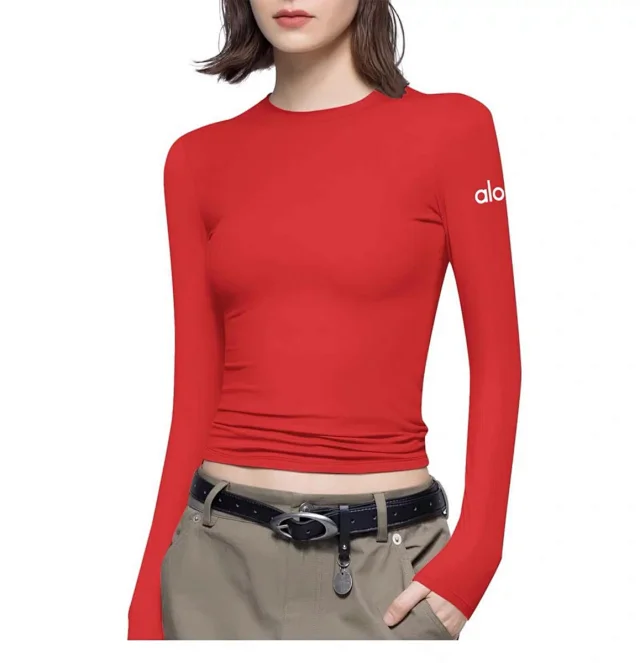 Alo Yoga T-Shirts Women's fitted long-sleeve crewneck cropped top product detail image 14