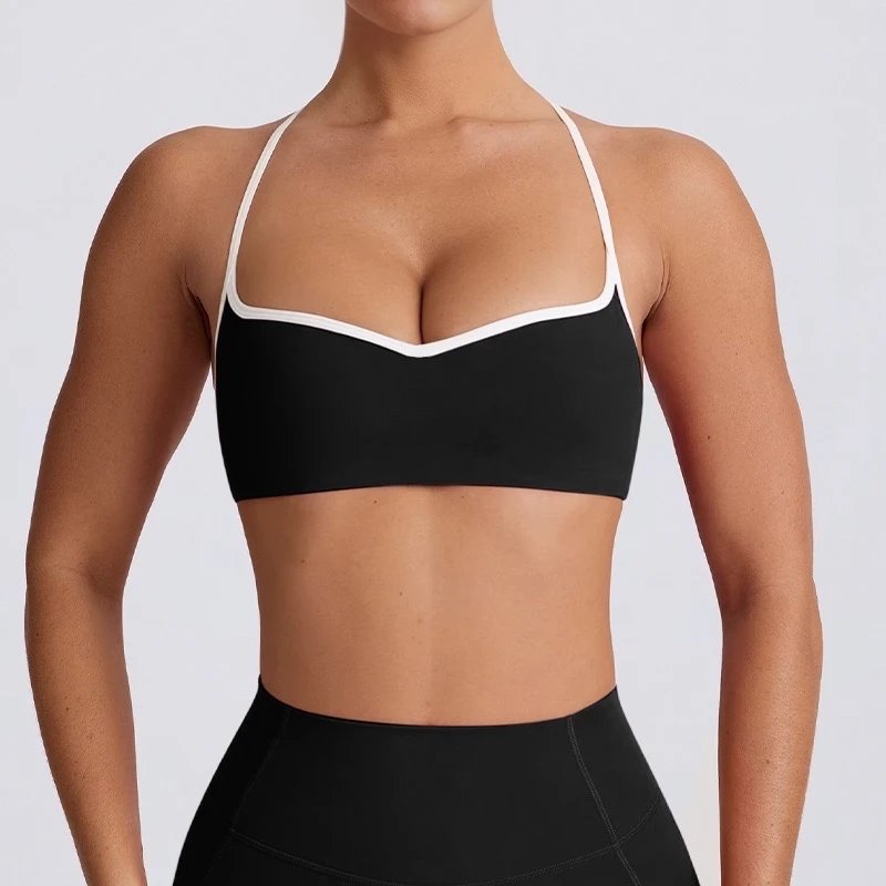 Alo Yoga Matching Sets Halter Sports Bra and High-Waisted Leggings or Shorts Set — Midnight Black – Top
