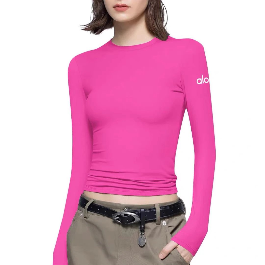 Alo Long Sleeve Crop Top Red Base Layer - 8