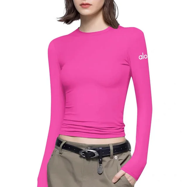 Alo Yoga T-Shirts Women's fitted long-sleeve crewneck cropped top product detail image 7